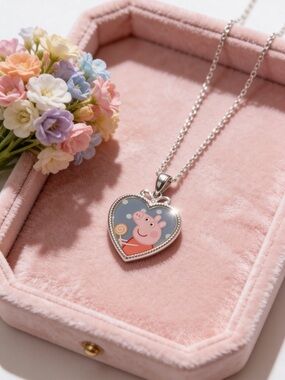 Peppa Pig Fine Silver Plated Heart Necklace, New Without Tags